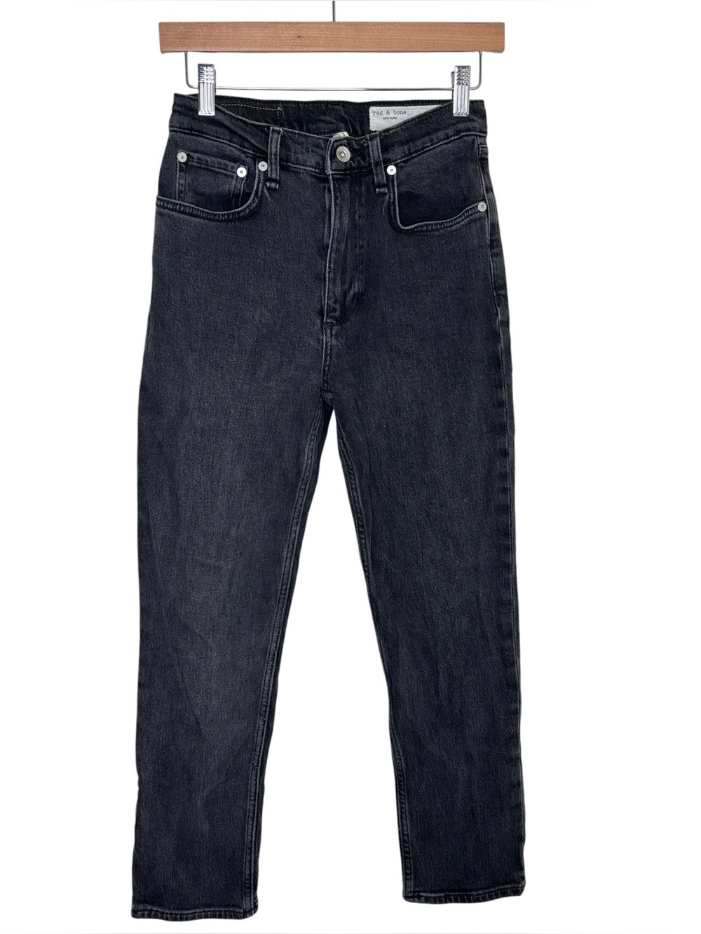 rag & bone jeans Wren high rise slim straight black acid wash size 26